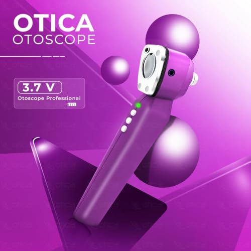 Image of OTICA 3.7V Professional Diagnostic Pocket LED Otoscope | Rechargeable In-Built 3500mAh Battery | Type-C Charging | Adjustable Intensity | 10 Disposable Specula + Spare Glass | 11707 - Purple