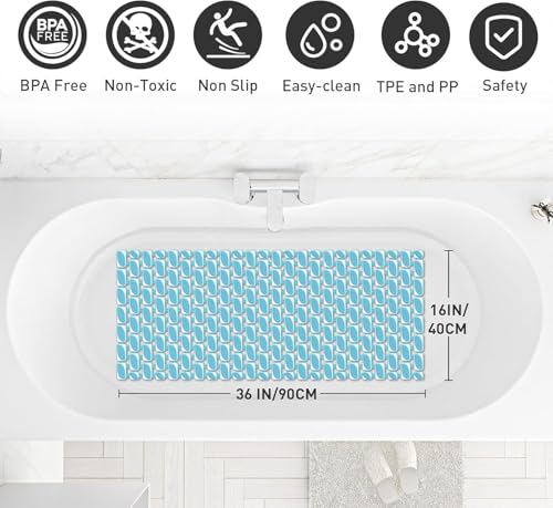Image of HomeCloud Non-Slip Shower Mat for Bathtub, Anti-Slip Bath Mat with Suction Cups, Drainage Holes & Foot Massage Exfoliating Surface (D Blue)