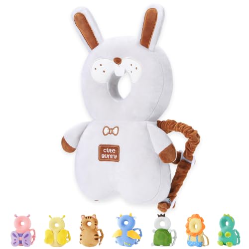 JunNeng Baby Head Protector Backpack for Walking Crawling,Grey Bunny