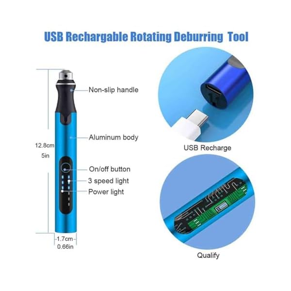 Sefdrert Kit D'Outils D'Impression 3D, Outils D'Ébavurage, Stylo Rotatif Électrique USB à 3 Vitesses pour Fraise D'Impression 3D, Modèle D'Imprimante 3D, Modèle en Résine – Image 3