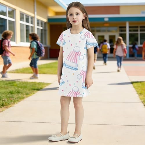 Vestidos casuales para verano con sombrero azul para niñas de 2 a 8 años 3