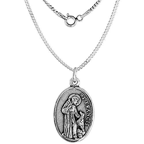 Sterling Silver St Anthony & St Francis Medal Double-sided Necklace Oxidized finish Oval 1.8mm Chain2