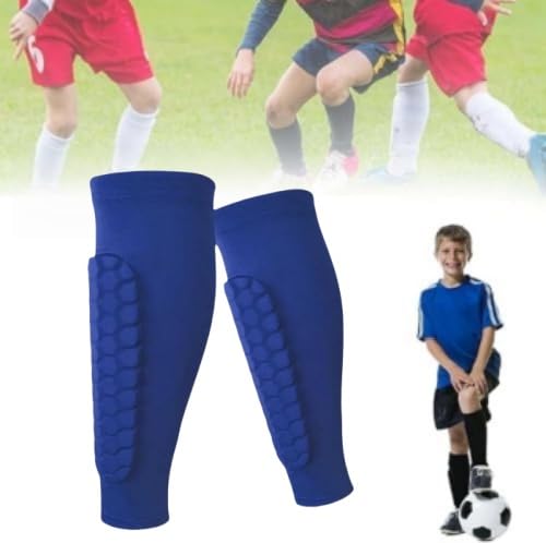 Shin Defender Kids,2pc Shin Pads Boys,Football Shin Guards Pads, Honeycomb Compression Shin Pad Sleeves,Lightweight Breathable With Superior Impact Absorption, Protective For Youth Adult (Blue, S)