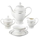 Lorren Home Trends La Luna Bone China 57-Piece Silver Embossed Design Dinnerware Set Thumb #1