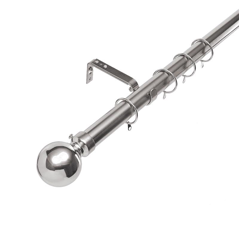 Lister Cartwright 28mm Chrome Adjustable Extendable Metal Curtain Pole Set Rings with Ball Finial Voile Easy fit to Outdoor, Bedroom, Living Room (210-320cm)