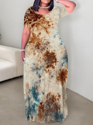 Image of SUZONANA Plus Size Dresses for Women Summer Casual Maxi Dress Short Sleeve Loose Vacation Dress