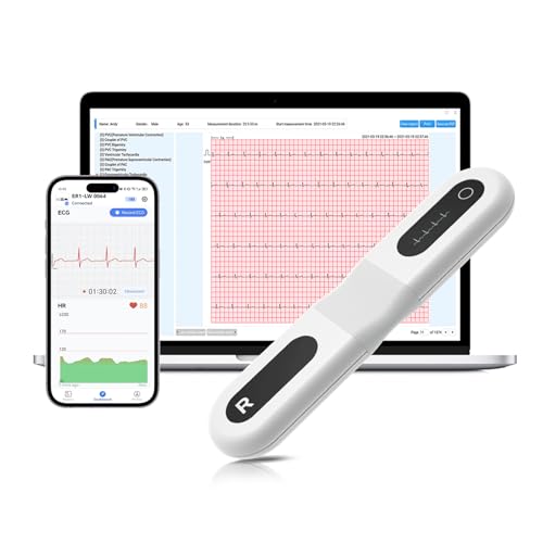 CheckMe ER1-LW 24 Stunden Langzeit EKG Gerät für Zuhause, AI-EKG Analyse EKG Monitor mit OLED-Bildschirm, EKG-Ereignismarker-Funktion, Kompatibel mit Allgemeine Elektrodenpads