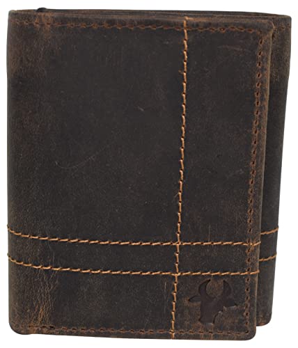 Men's RFID Blocking Vintage Genuine Leather Classic Trifold Wallet for Men with Box (Logo Brown)2