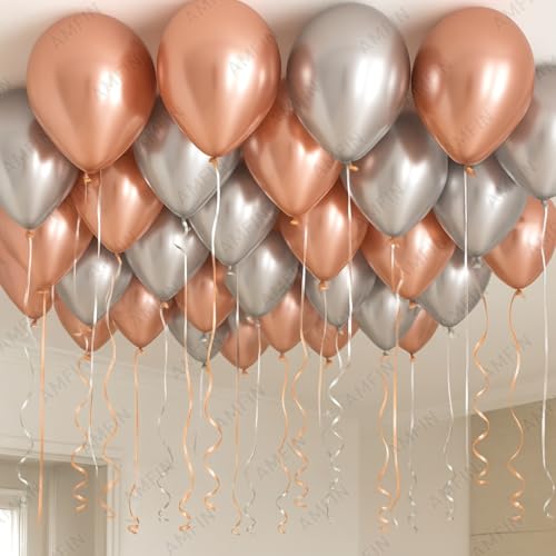 AMFIN (Pack of 20) 10 inch Metallic Chrome Balloons. Birthday, Anniversary Decoration Items - Rose Gold, Silver - Image 4