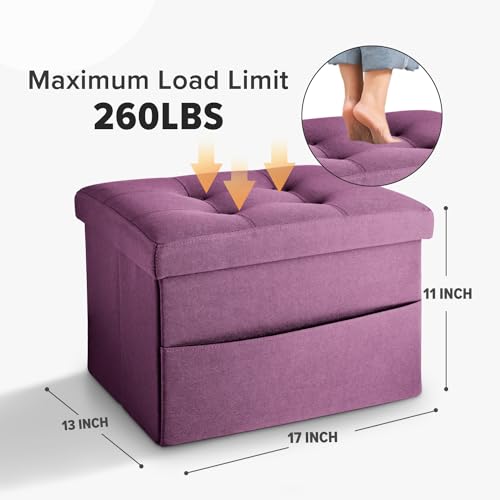 image for LINMAGCO Storage Ottoman Folding Foot Stool Foot Rest with Side Pocket