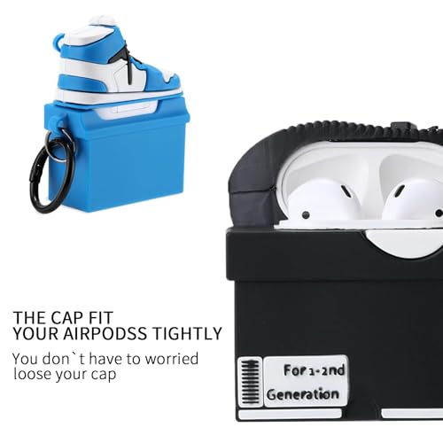 Image of [2Pack] Gedicht for Apple Airpods 2nd Generation Case Cover, Cute Cartoon Shoe Box Soft Silicone Protective Cases for AirPods 1&2 Case with Keychain for Women Men, Blue+Black