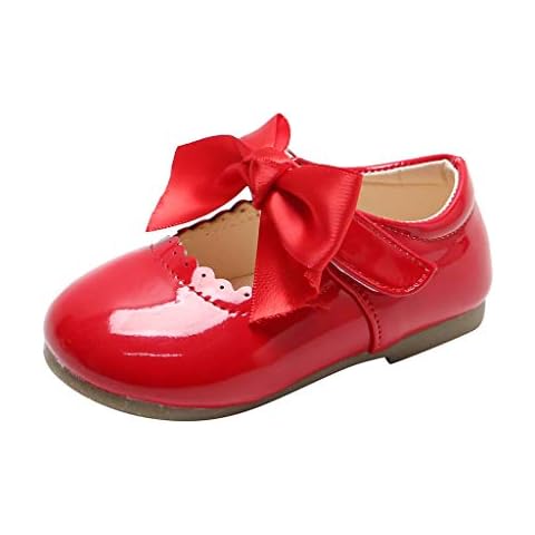 Infant Baby Girls Leather Shoes Soft Sole Bowknot Walking Shoes Moccasinss Crib Shoes Princess Wedding Dress Mary Jane Flats Prewalker Newborn Light Baby Sneaker Shoes Red Cover