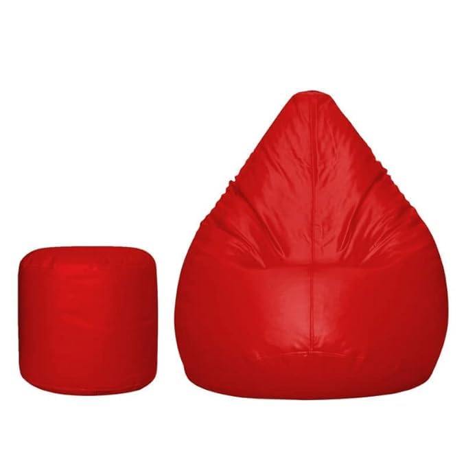 Image of Cover 4XL Without Beans with Footrest and Cushion Lounge Chair Luxury Bean Bag Cover with Footrest Without Beans 4XL (Without Fillers) (Red.)