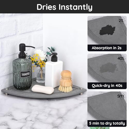 Image of Segbeauty Water Absorbing Stone Drying Tray, 9.85in Quick Dry Diatomaceous Earth Corner Countertop Organizer, Corner Sink Shelf Tray for Bathroom Counter, Fast Drying Stone for Kitchen Counter