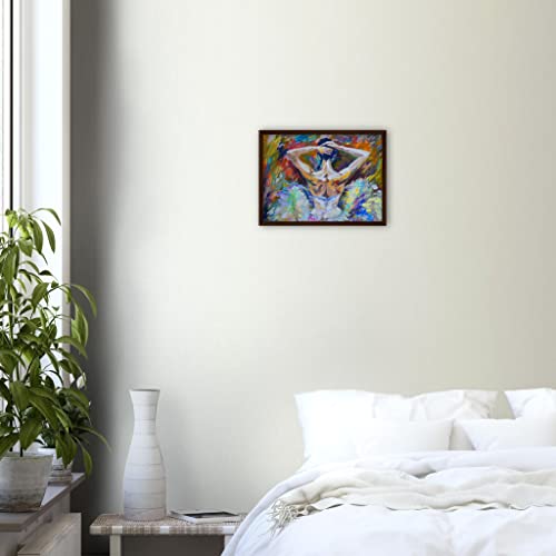 Art mural de danse ballerine abstraite colorée sous cadre en bois foncé 30x40 cm