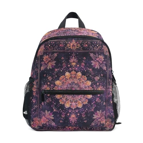 RPLIFE Mochila para niños pequeños, color morado oscuro, mandala, mochila para niños con etiqueta de nombre mini, 3-8 años, Mandala morado oscuro, S, Lindas mochilas