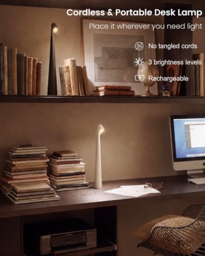 Myrauv Cordless LED Table Lamp, 4000mAh Rechargeable Portable Desk Lamp, 3-Level Brightness, Bedside Night Light, Ambient Reading Light for Restaurant, Bedroom, Outdoor Camping, Night Light, Black - image 3