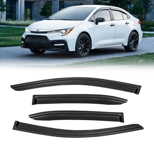 Image of Window Visor for 2019-2026 Toyota Corolla Sedan, Out-Channel Rain Guards Shields Vent Deflector Shade Wind Dark Smoke 2020 2021 2022 2023 2024 19 20 21 22 23, Outside-Mount, 4PCS