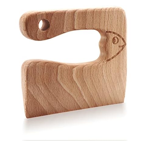 CONSIO Wooden Kids Knife - Children's Safe knives - Toddler Knife for Chopping - Safe Cutting Veggies Fruits - Fish Shape Cover