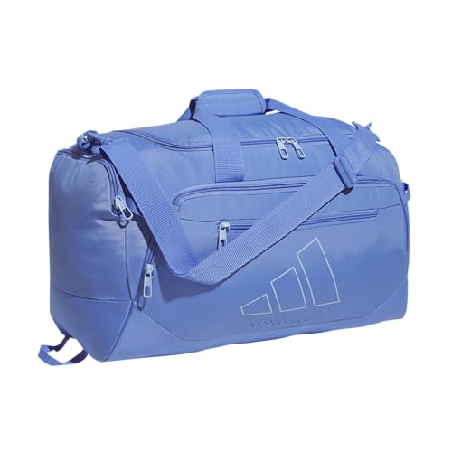 adidas Bolsa esportiva pequena Defender 5, Azul fusão/azul brilhante, Small (42L), Bolsa esportiva Defender 5.0, bolsa esportiva de viagem durável para homens e mulheres