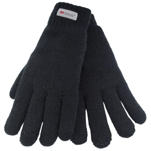 GM Apparel Ladies 3M Thinsulate Gloves | Thermal Knitted Gloves | Extra Warm & Lightweight Outdoor Winter Ski for Women - Black