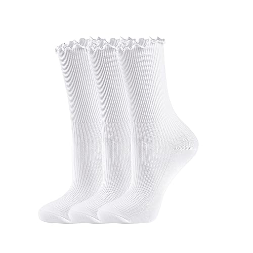 Image of UTTPLL Womens Cotton Crew Socks Ruffle Turn-Cuff Fashion Princess Lettuce Ankle Socks Athletic Thin Gift Dress Socks