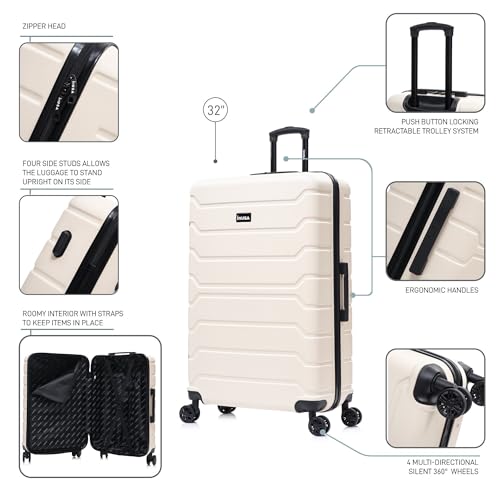 Image of InUSA TREND Luggage with Spinner Wheels | Durable lightweight Hardside Suitcase, Travel Bag with Handle and Trolley | 32-inch Extra-Large Checked luggage | Sand