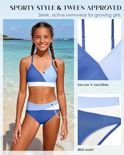Image of Century Star Teen Girl Swimsuit Two Piece - Color Block Bikini Adjustable Straps Bathing Suit Padded Swimwear