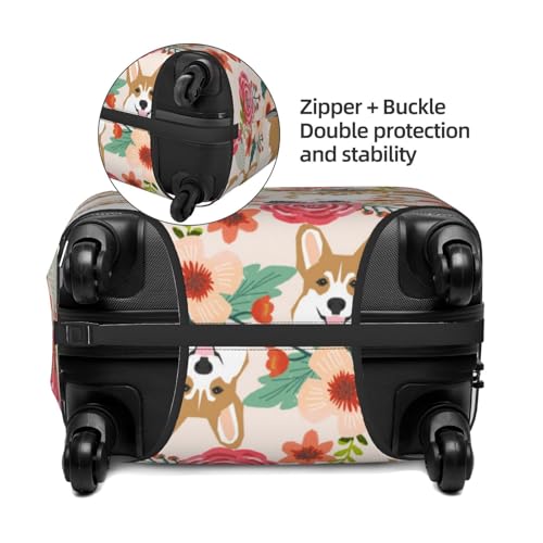 Corgi Floral Flowers Spring Garden Print Suitcase Cover Luggage Protector Washable Elastic Fashionable Travel Gear Cover4