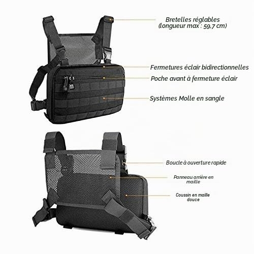 Poche de poitrine tactique ajustable CLAPE avec compartiments multifonctions