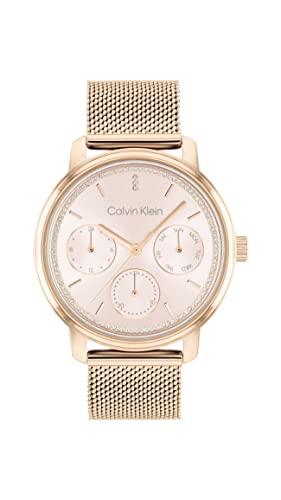 Calvin Klein Montre Analogique Multifunction à Quartz pour Femme avec Bracelet milanais en Acier Inoxydable couleur or rose clair - 25200179