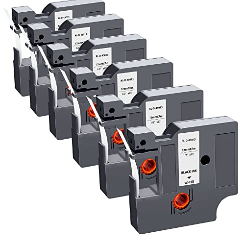 Ruban compatible DYMO D1 45013 lot de 6 recharges noir sur blanc pour LabelManager 160 280 210D
