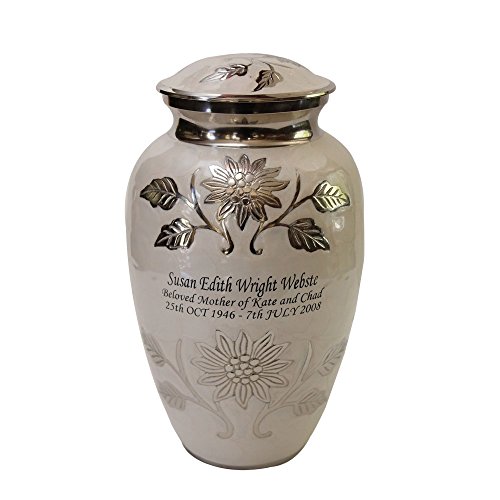 Pearl White Brass Funeral Cremation Urn for Human Ashes with Personalization