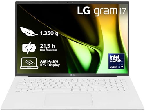 2024 LG gram 17 Zoll Ultralight Notebook - 1,350g Intel Core Ultra 7 Laptop (16GB LPDDR5X, 1TB Dual SSD, Intel Arc Grafik, IPS-LCD, 2.560 x 1.600, 99% DCI-P3, 21,5h Akku, Win 11 Home) - Weiß