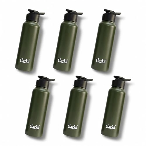 Image of Clazkit Alpha Sporty Stainless Steel Water Bottle Single Wall 750ml Set of 6| Lightweight, Leak-Proof, Reusable | Ideal for School Kid,Office, Gym & Travel | Green