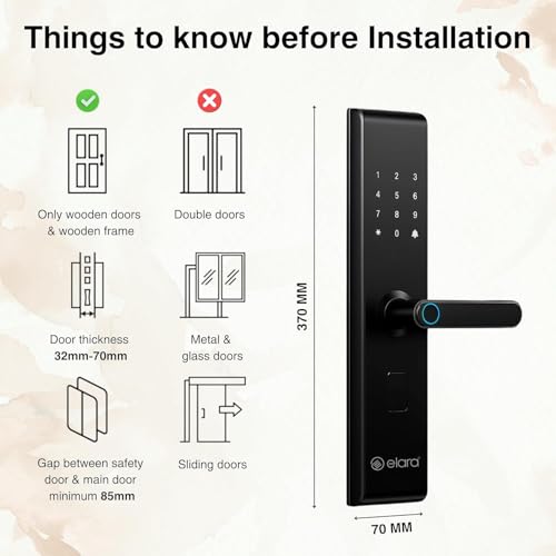 Image of Elara Echo Lite Basic Smart Door Lock - 6-in-1 Access: Fingerprint, Card, PIN, Keys & Non-WiFi, Black (2-Year Warranty) (Basic)