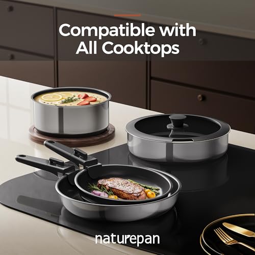Image of 16PCS Pots and Pans Set Non Stick, Diamond-Titanium Ceramic Cookware Set & 3 Layer Stainless Steel with Detachable Handle, Induction Cookware, Non Toxic Oven /Dishwasher Safe, Black