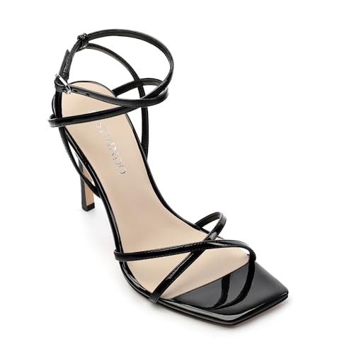 Strappy High Stiletto Heels, Ankle Strap Heeled Sandals for Women, Sexy Square Open Toe Heels for Wedding Party Dress2
