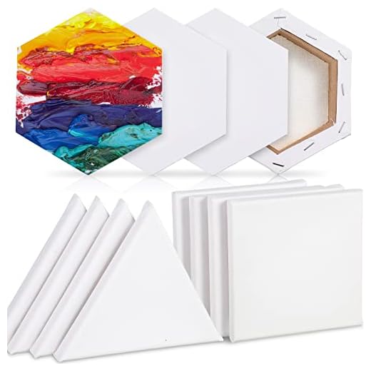 12 Pieces Stretched Canvas Side Length Blank Canvas Triangle Square Hexagon Shape Fabric Painting Canvas Panels Canvas Boards Art Supplies for Painting Acrylic Pouring Artist Hobby Painters (6 Inch)