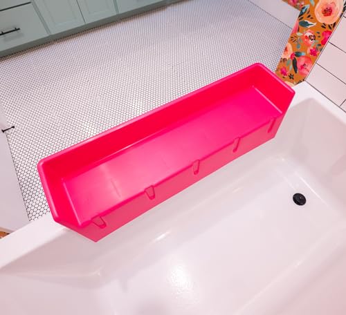 Image of Tub Topper® Bathtub Splash Guard Play Shelf Area - Toy Tray Caddy Holder Storage - Suction Cups Attach to Bath Tub - No Mess Water Spill in Bathroom - Fun for Toddlers Kids Baby (Pink)