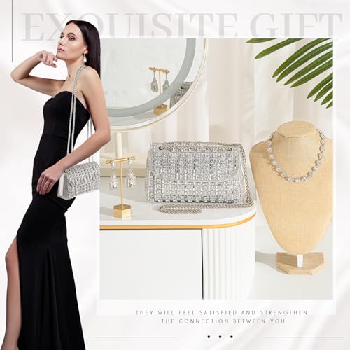 Image of Landical 3 Pcs Rhinestone Clutch and Jewelry Set for Women, Crystal Diamond Earring & Necklace, Evening Wedding Formal