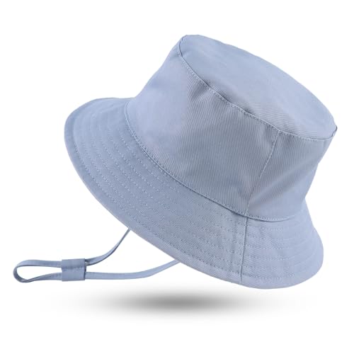 XIAOHAWANG Sombrero de Sol Bebé Verano Sombreros Pescador ala Ancha Algodón Gorra con Protección Solar Anti-UV Gorro de Playa para Infantiles Niños(Azure,44cm)