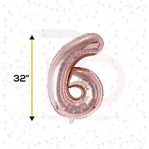 Image of Rozi Decoration 32 inch Inch Rose Gold 6 Number Foil Balloons | 6 Month Number Balloon | 6th Anniversary Decoration Items | Number 6 Balloon for Birthday Pack of 1 Pcs