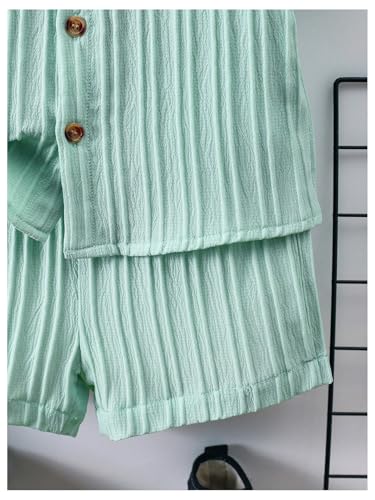 Image of SweatyRocks Boy's 2 Piece Summer Vacation Outfits Short Sleeve Collar Button Down Shirt and Shorts Clothing Set