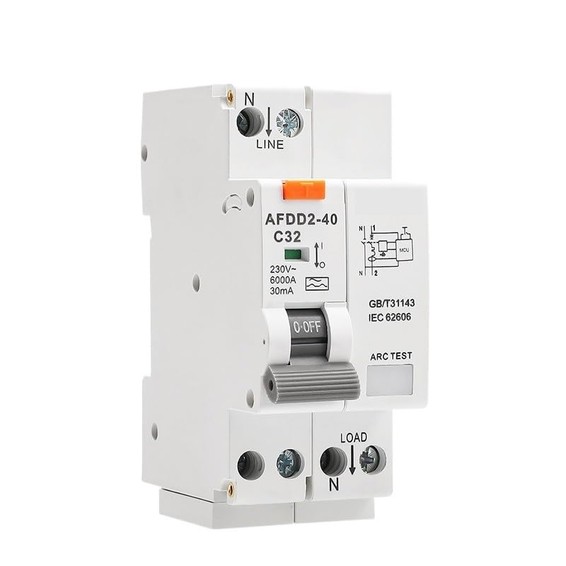 AFDD2-40 AFCI Arc Fault Detection Device Fire Prevention Unit by Arc Monitoring AFDD+RCCB Type A 2P 40A 30mA(C Curve,25A 30mA)