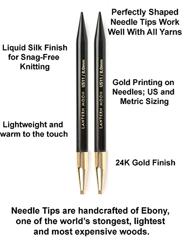 Lantern Moon Heirloom 5-Inch 10-Pair Interchangeable Circular Knitting Needle Set Handcrafted Ebony Us 2.5, 3, 4, 5, 6, 7, 8, 9, 10, 11, Silk Case, 6 Cords, 4 End Caps Bundle With 1 Artsiga Crafts Bag #TOP2
