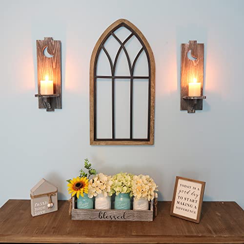 Set Of 2, Besuerte Wooden Candle Holders, Dining Room Wall Decor Farmhouse Wall Sconces Set Of Two, Elegant Candle Sconces, Living Room Decor For Wall, Grey #TOP4