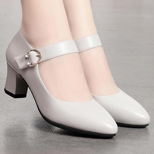 Women's Low Block Heel Mary Jane Pumps Buckle Closed Pointed Toe Dress Pumps Office Work Shoes3