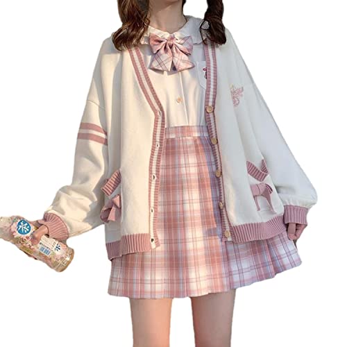 Preppy Aesthetic Clothes for Teen Girls Cute Cardigan Kawaii Cardigan JK Uniform Knit Sweater Cute School Cosplay Sweater