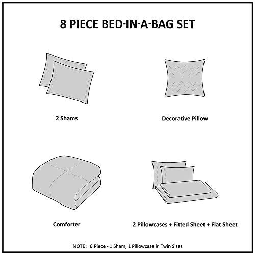 Intelligent Design Complete Bed In A Bag Casual Boho Comforter With Sheet Set Decorative Pillow, All Season Bedding Set, Queen, Vinnie Aqua 8 Piece #TOP5
